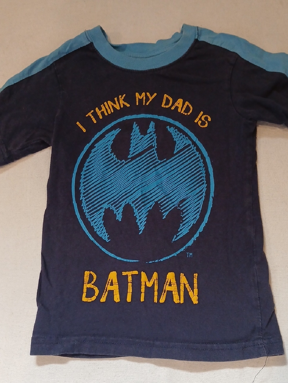 Batman Boys Navy and Light Blue Logo Tee with Yellow Text